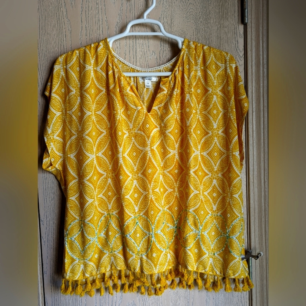 Summer blouse, Goldenrod color with Turquoise Accent, 1X